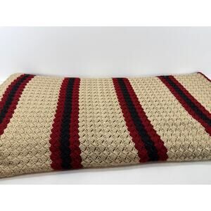 Handmade Crochet Blanket - Heavy Weight - Cream/Red/Black